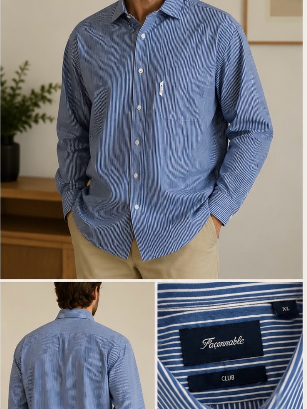 Faconnable Blue and White Pinstripe Men's Dress Shirt
